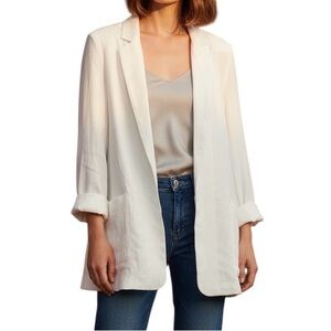 Hinge Designed in Seattle Off White Open Front Long Line Unlined Blazer Size L